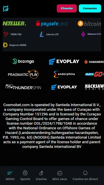 Casino CosmoBet Avis du Version Android et iPhone