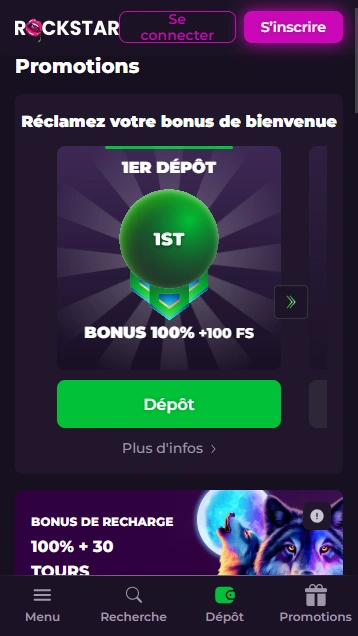 Super Bonus sans Depot sur Code Promo au RockStar Casino en Ligne